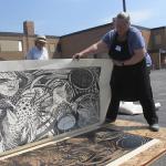 Pulling steamroller print of Genetic Bird Explosion    2014
