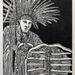 Richter Museium: Anton Rajer Amazonian Feather works  woodcut, 50" x 24"   2020